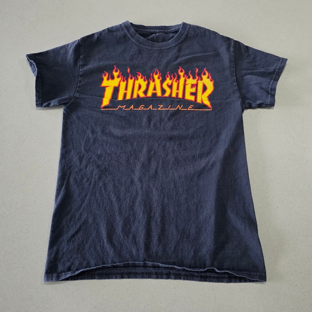 Thrasher Magazine Flame Logo Graphic T-Shirt Black Mens Small Skateboarding Tee